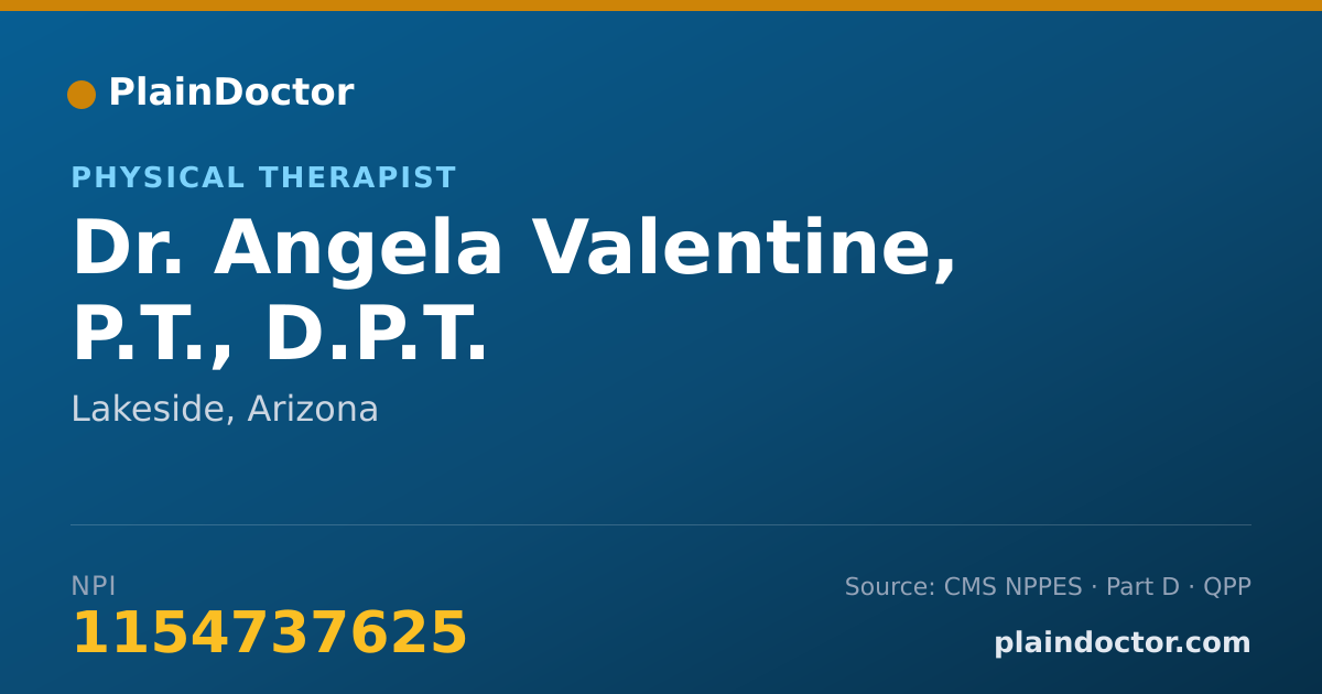 Shareable card for Angela Valentine, P.T., D.P.T. - Physical Therapist, Lakeside, AZ