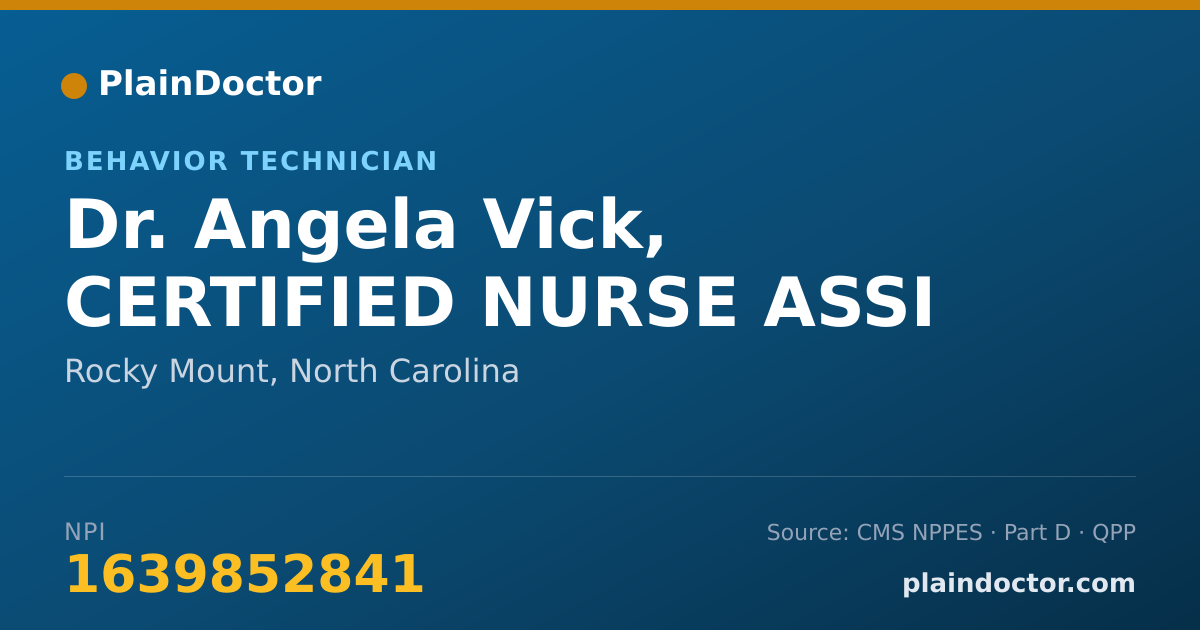 Shareable card for Angela Vick, CERTIFIED NURSE ASSI - Behavior Technician, Rocky Mount, NC