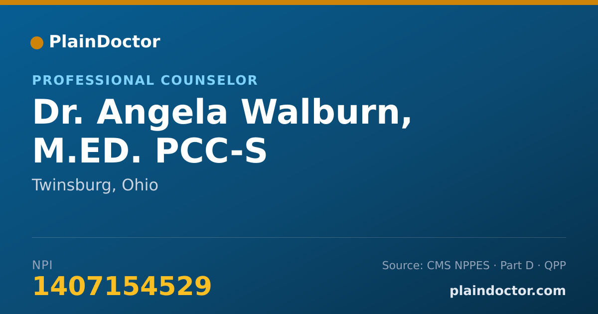 Shareable card for Angela Walburn, M.ED. PCC-S - Professional Counselor, Twinsburg, OH