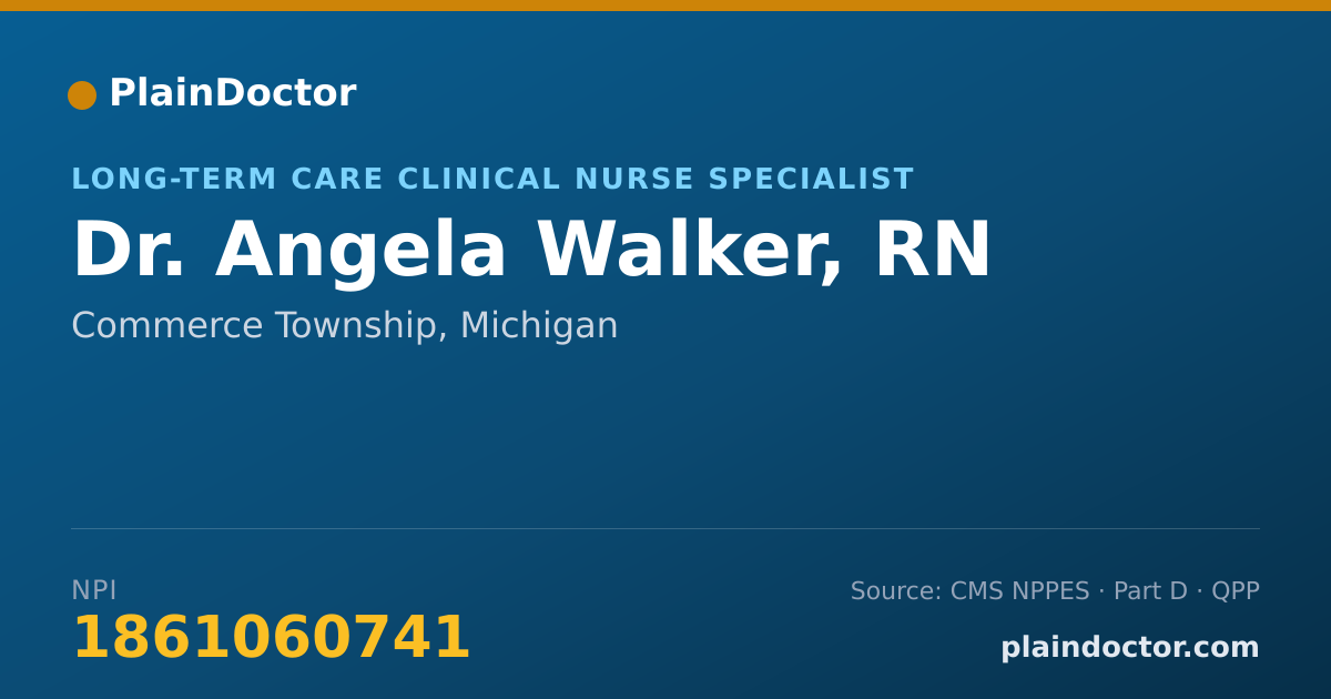 Shareable card for Angela Walker, RN - Long-Term Care Clinical Nurse Specialist, Commerce Township, MI