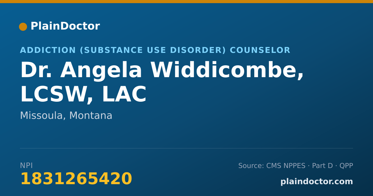 Shareable card for Angela Widdicombe, LCSW, LAC - Addiction (Substance Use Disorder) Counselor, Missoula, MT
