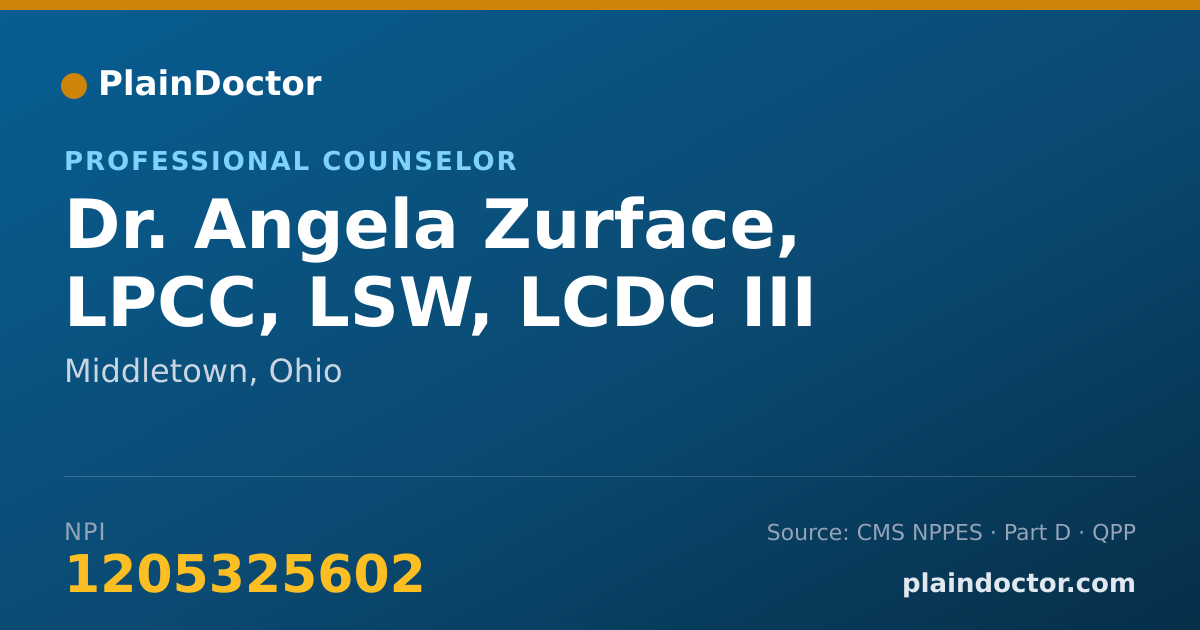 Shareable card for Angela Zurface, LPCC, LSW, LCDC III - Professional Counselor, Middletown, OH