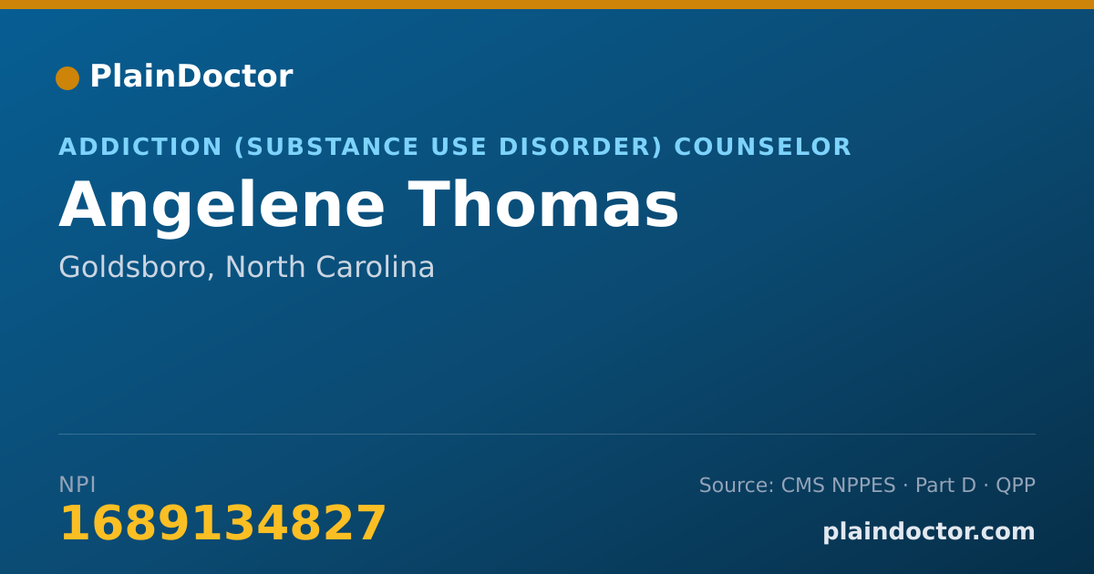 Shareable card for Angelene Thomas - Addiction (Substance Use Disorder) Counselor, Goldsboro, NC