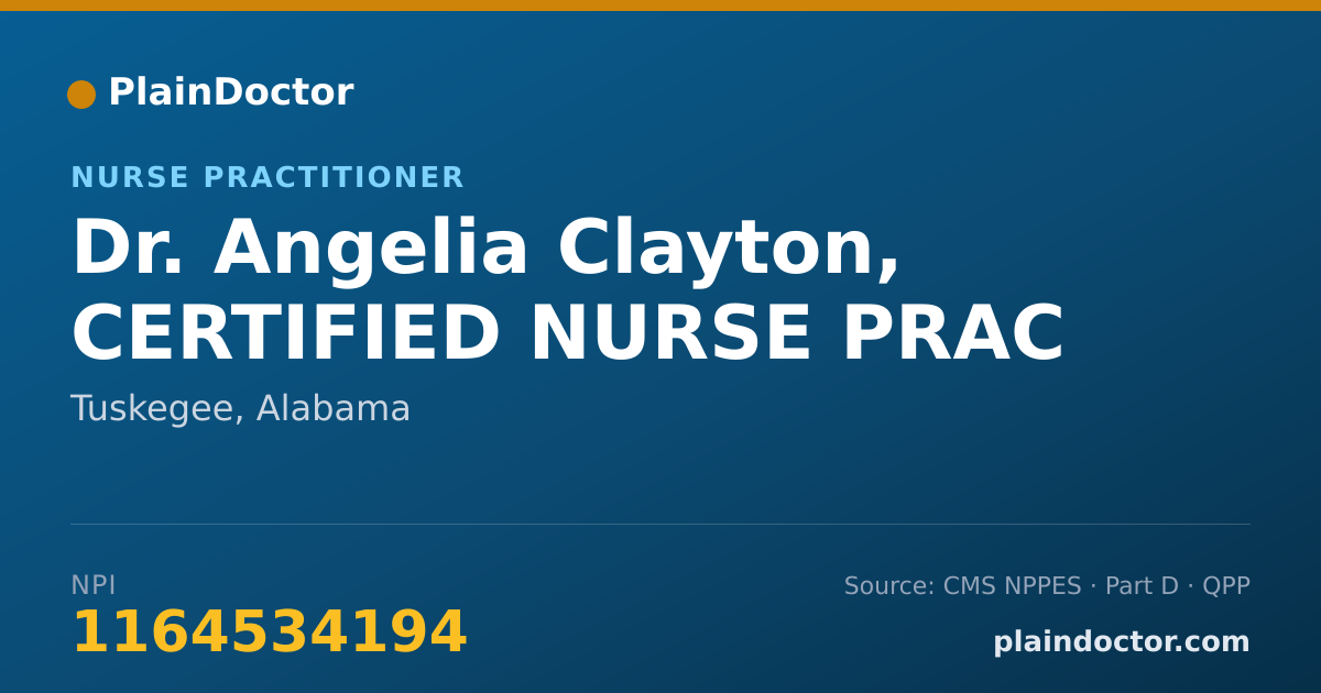 Shareable card for Angelia Clayton, CERTIFIED NURSE PRAC - Nurse Practitioner, Tuskegee, AL