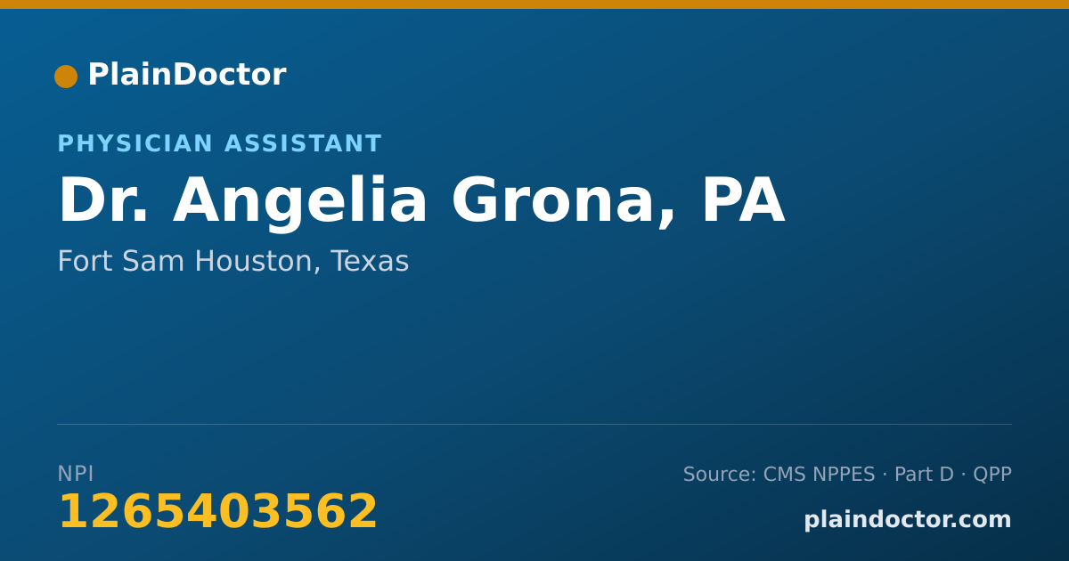 Shareable card for Angelia Grona, PA - Physician Assistant, Fort Sam Houston, TX