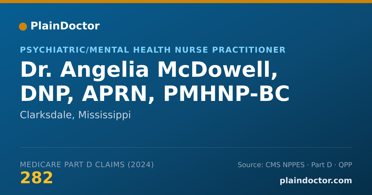 Shareable card for Angelia McDowell, DNP, APRN, PMHNP-BC - Psychiatric/Mental Health Nurse Practitioner, Clarksdale, MS