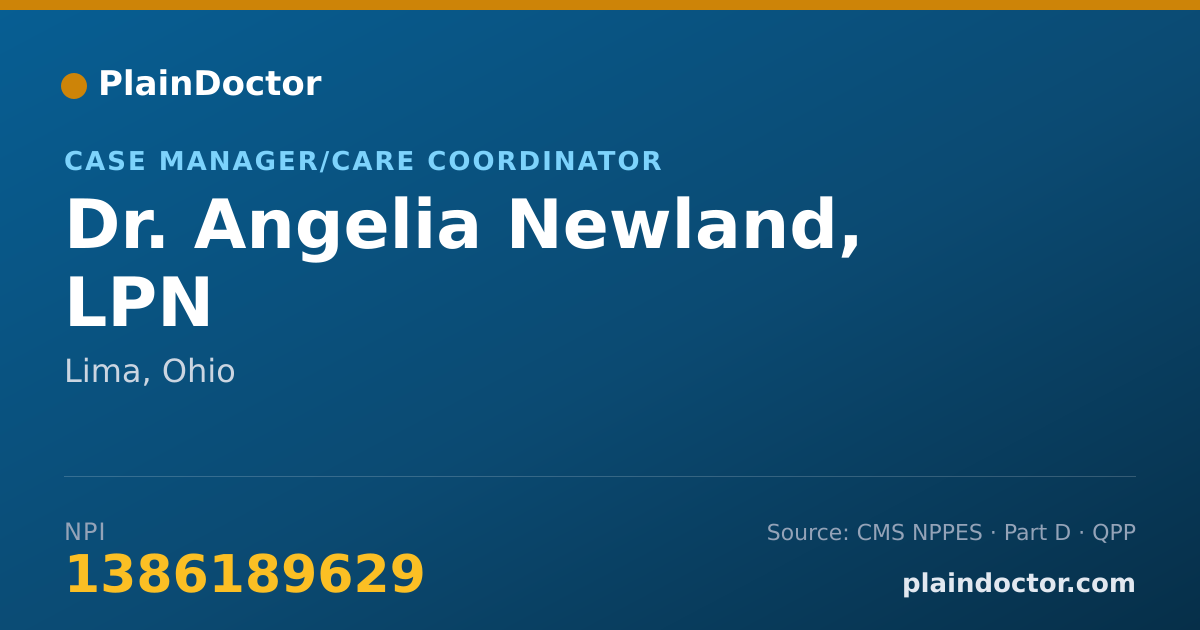 Shareable card for Angelia Newland, LPN - Case Manager/Care Coordinator, Lima, OH