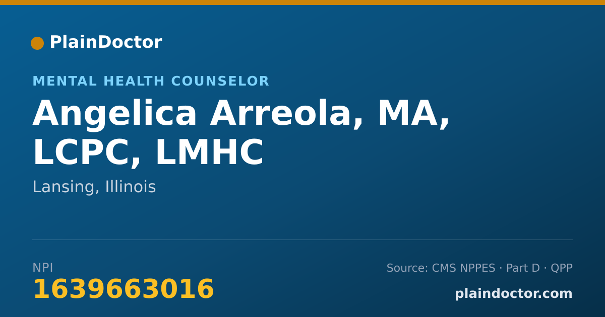 Shareable card for Angelica Arreola, MA, LCPC, LMHC - Mental Health Counselor, Lansing, IL