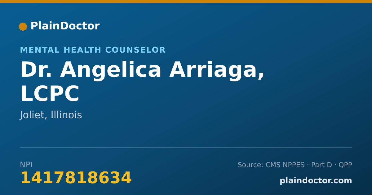 Shareable card for Angelica Arriaga, LCPC - Mental Health Counselor, Joliet, IL