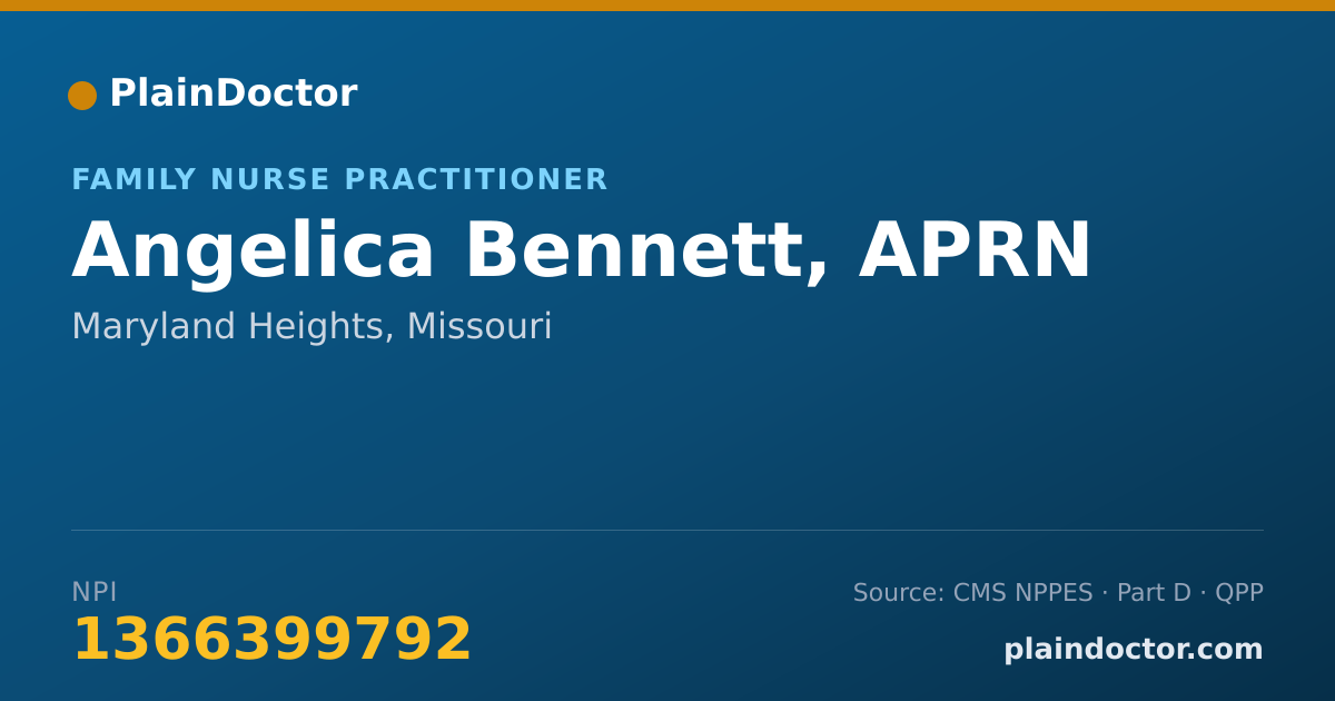 Shareable card for Angelica Bennett, APRN - Family Nurse Practitioner, Maryland Heights, MO