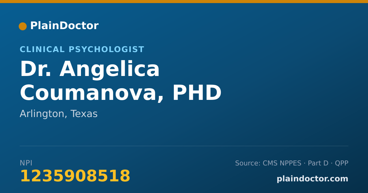 Shareable card for Angelica Coumanova, PHD - Clinical Psychologist, Arlington, TX
