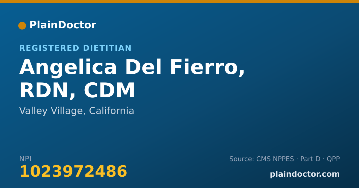 Shareable card for Angelica Del Fierro, RDN, CDM - Registered Dietitian, Valley Village, CA