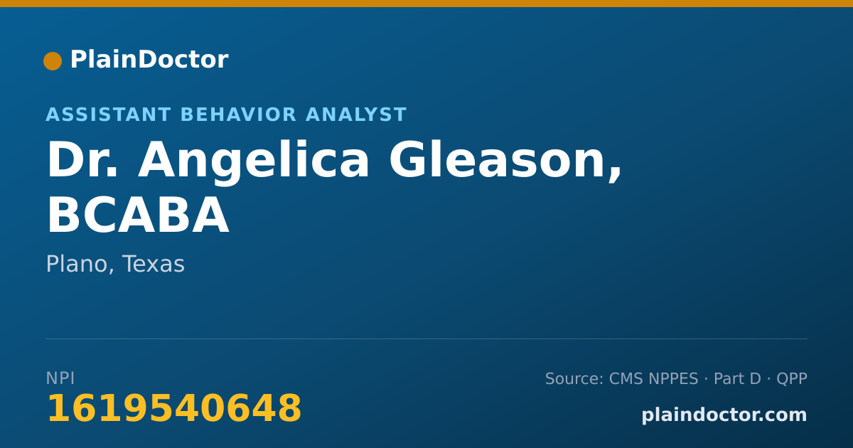 Shareable card for Angelica Gleason, BCABA - Assistant Behavior Analyst, Plano, TX