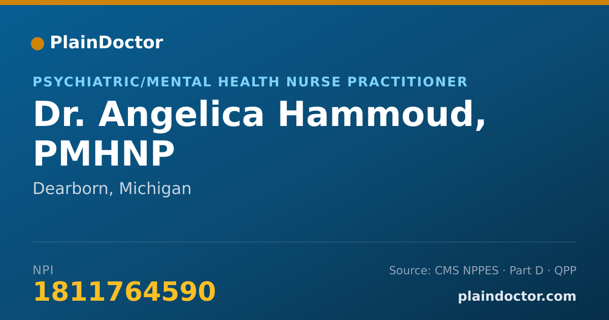 Shareable card for Angelica Hammoud, PMHNP - Psychiatric/Mental Health Nurse Practitioner, Dearborn, MI