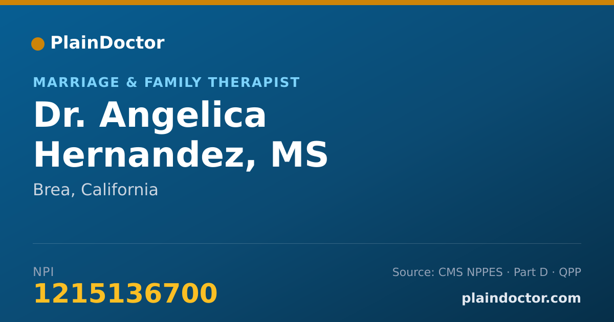 Shareable card for Angelica Hernandez, MS - Marriage & Family Therapist, Brea, CA