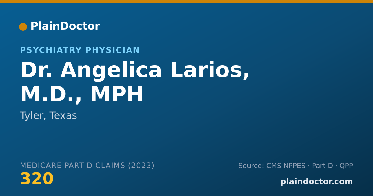 Shareable card for Angelica Larios, M.D., MPH - Psychiatry Physician, Tyler, TX