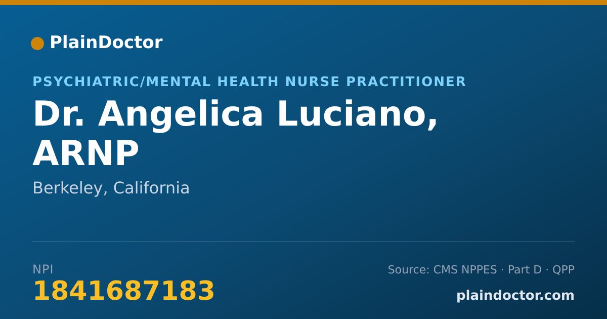 Shareable card for Angelica Luciano, ARNP - Psychiatric/Mental Health Nurse Practitioner, Berkeley, CA