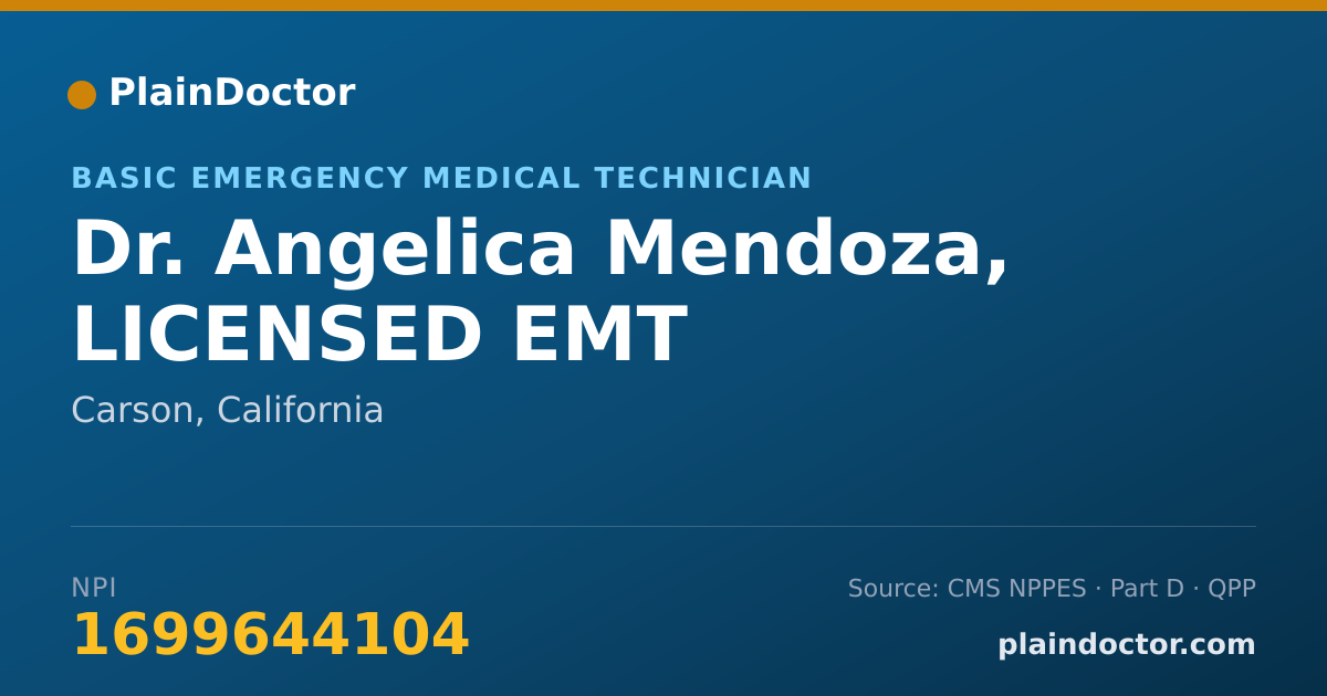 Shareable card for Angelica Mendoza, LICENSED EMT - Basic Emergency Medical Technician, Carson, CA