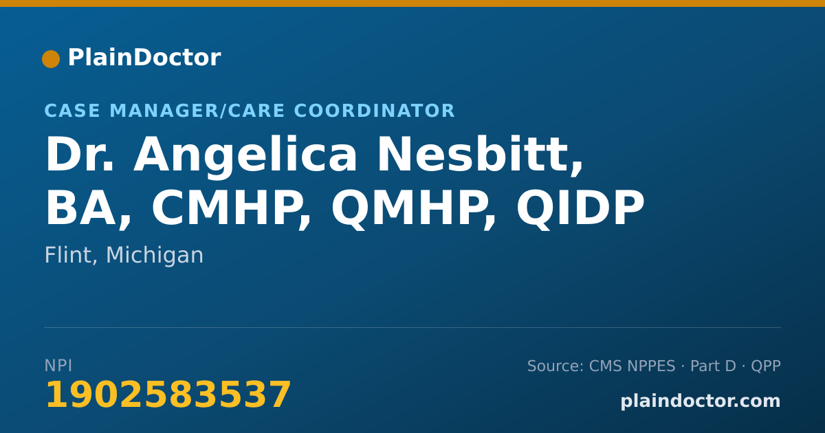 Shareable card for Angelica Nesbitt, BA, CMHP, QMHP, QIDP - Case Manager/Care Coordinator, Flint, MI