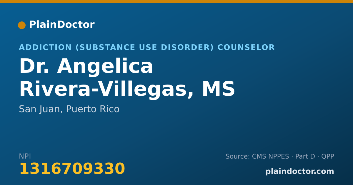 Shareable card for Angelica Rivera-Villegas, MS - Addiction (Substance Use Disorder) Counselor, San Juan, PR
