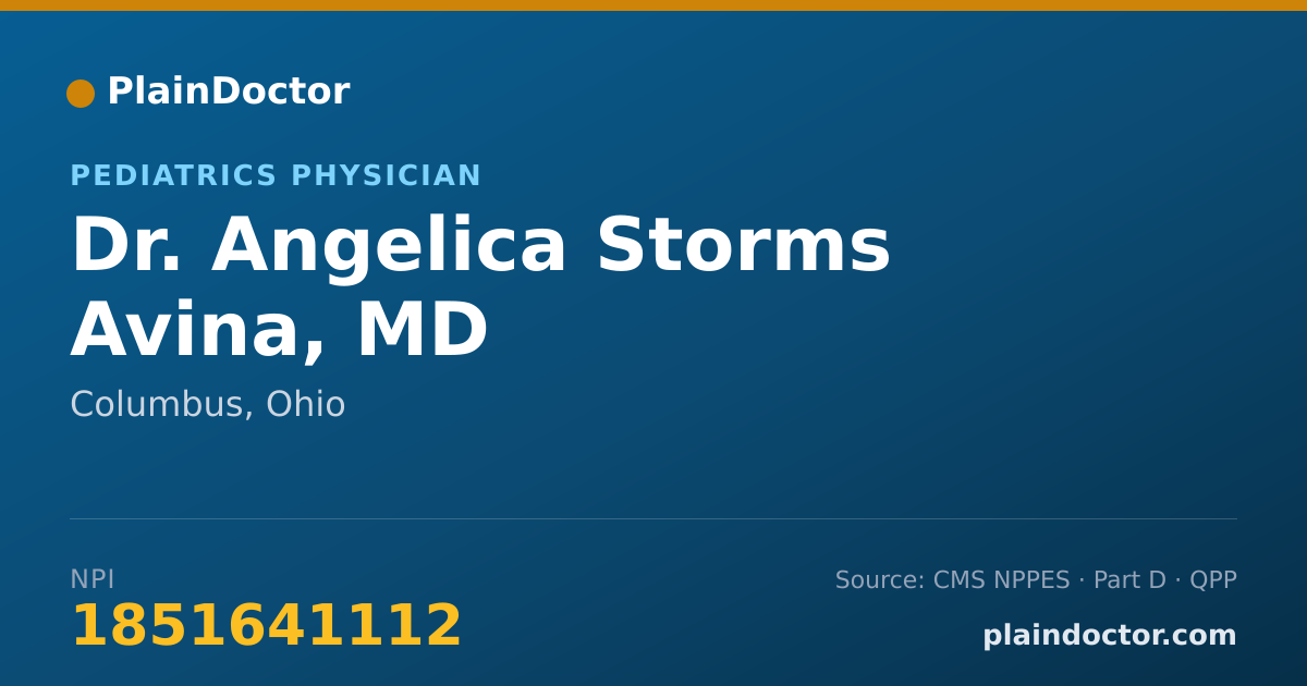 Shareable card for Angelica Storms Avina, MD - Pediatrics Physician, Columbus, OH