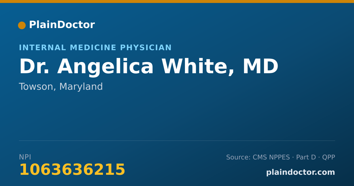 Shareable card for Angelica White, MD - Internal Medicine Physician, Towson, MD
