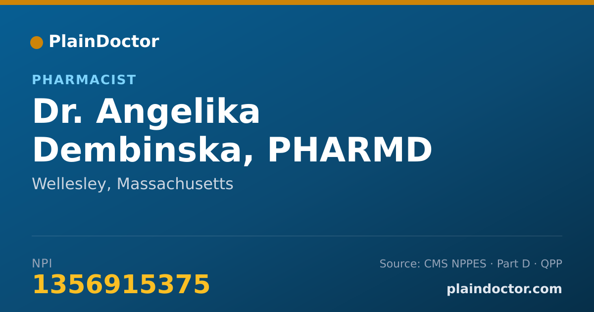 Shareable card for Angelika Dembinska, PHARMD - Pharmacist, Wellesley, MA