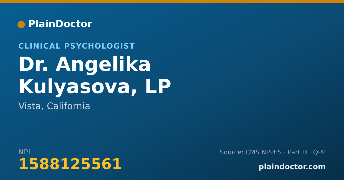 Shareable card for Angelika Kulyasova, LP - Clinical Psychologist, Vista, CA
