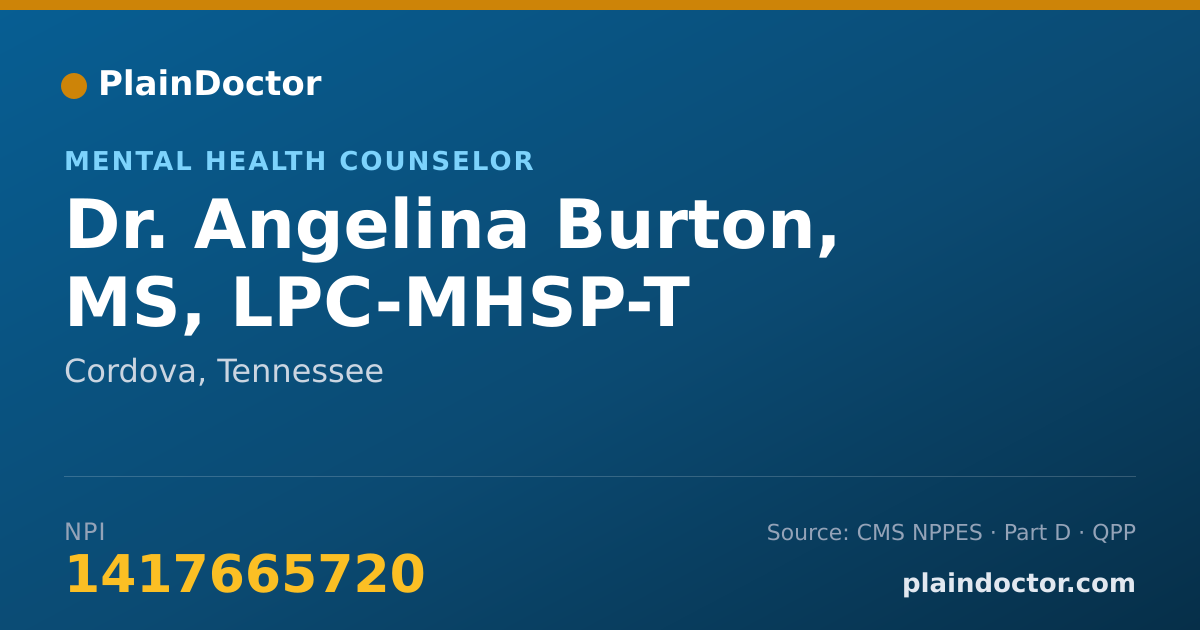 Shareable card for Angelina Burton, MS, LPC-MHSP-T - Mental Health Counselor, Cordova, TN