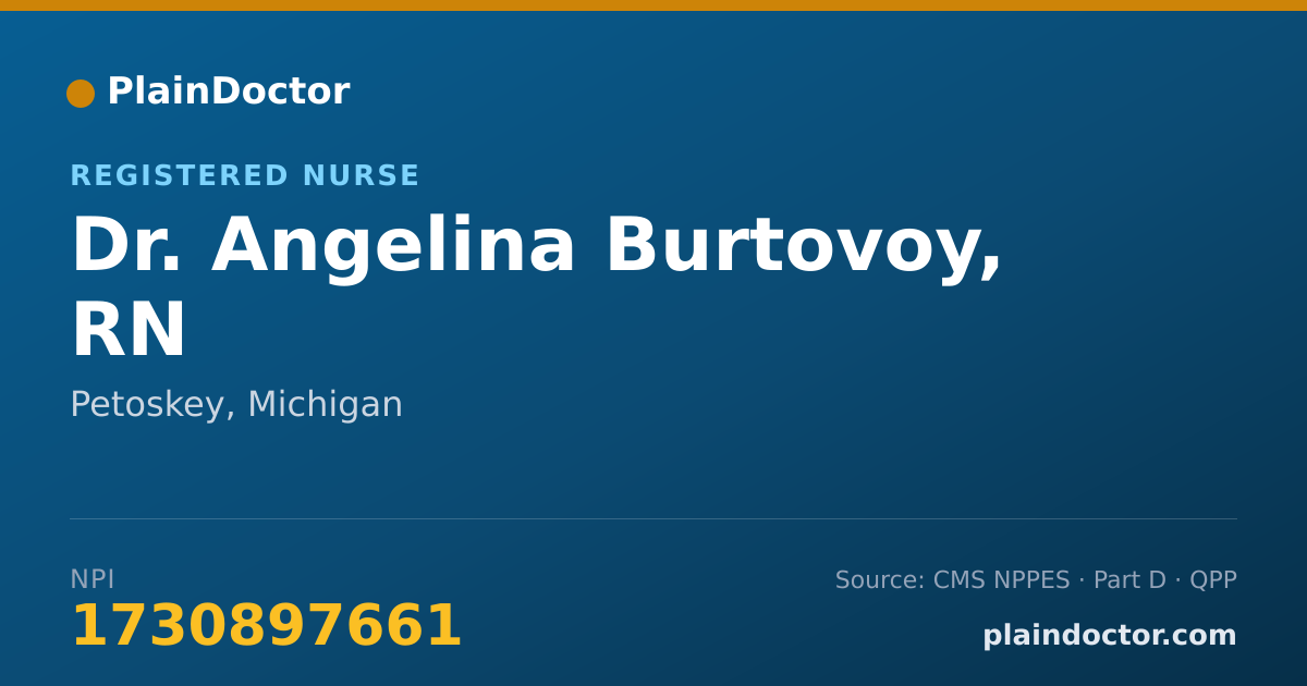 Shareable card for Angelina Burtovoy, RN - Registered Nurse, Petoskey, MI