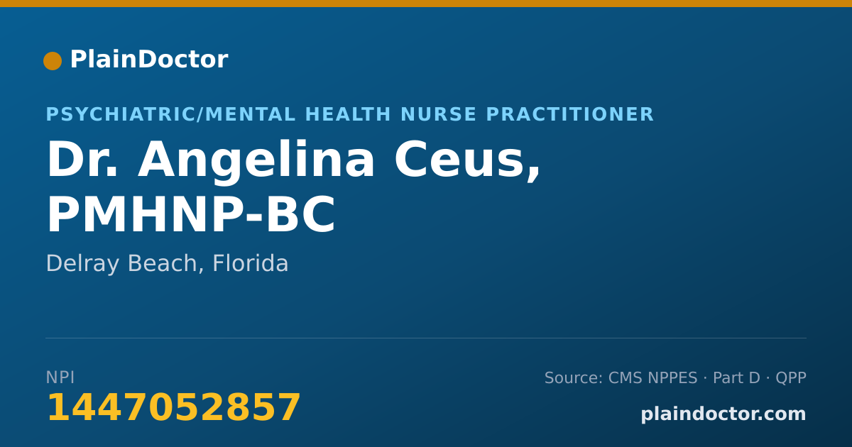Shareable card for Angelina Ceus, PMHNP-BC - Psychiatric/Mental Health Nurse Practitioner, Delray Beach, FL