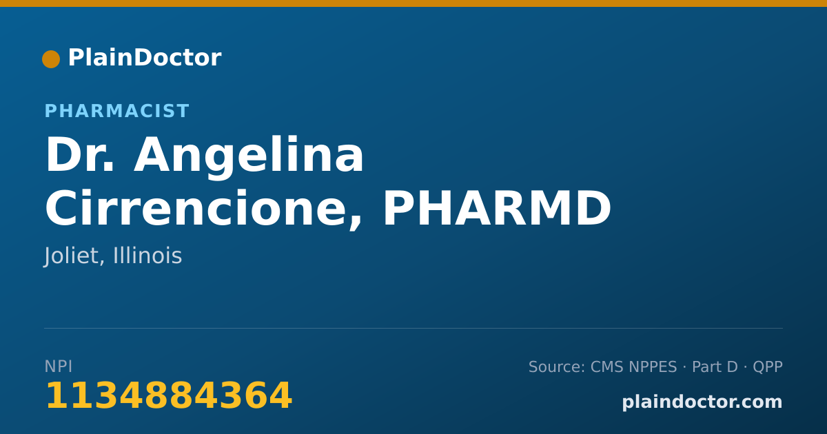 Shareable card for Angelina Cirrencione, PHARMD - Pharmacist, Joliet, IL