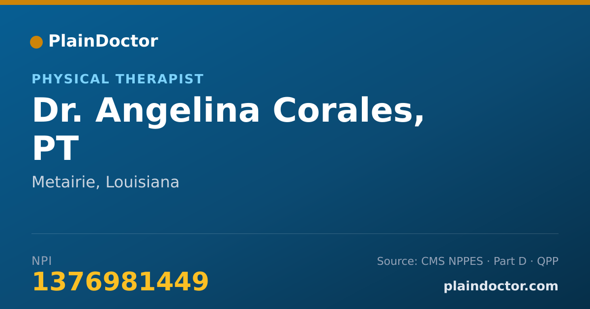 Shareable card for Angelina Corales, PT - Physical Therapist, Metairie, LA