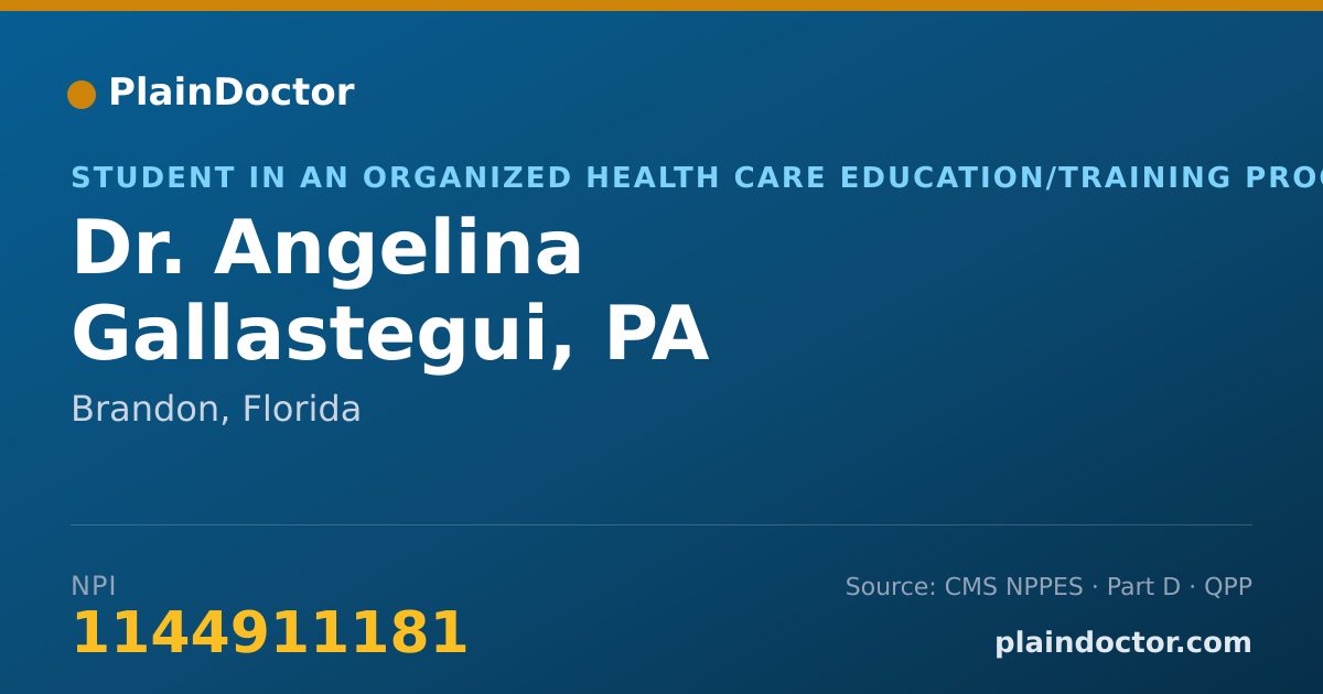 Shareable card for Angelina Gallastegui, PA - Student in an Organized Health Care Education/Training Program, Brandon, FL