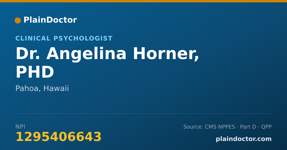 Shareable card for Angelina Horner, PHD - Clinical Psychologist, Pahoa, HI