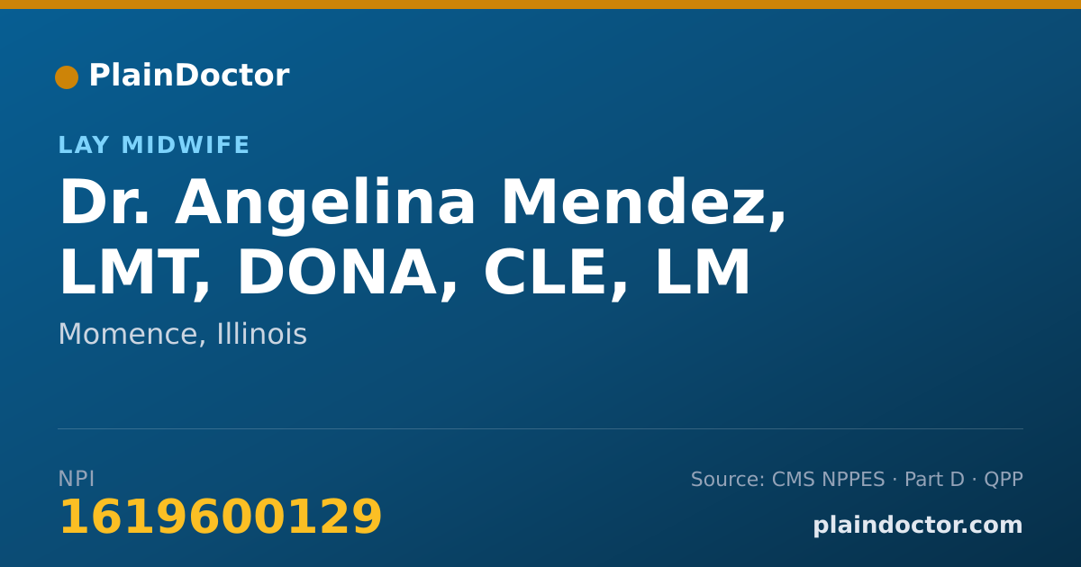 Shareable card for Angelina Mendez, LMT, DONA, CLE, LM - Lay Midwife, Momence, IL