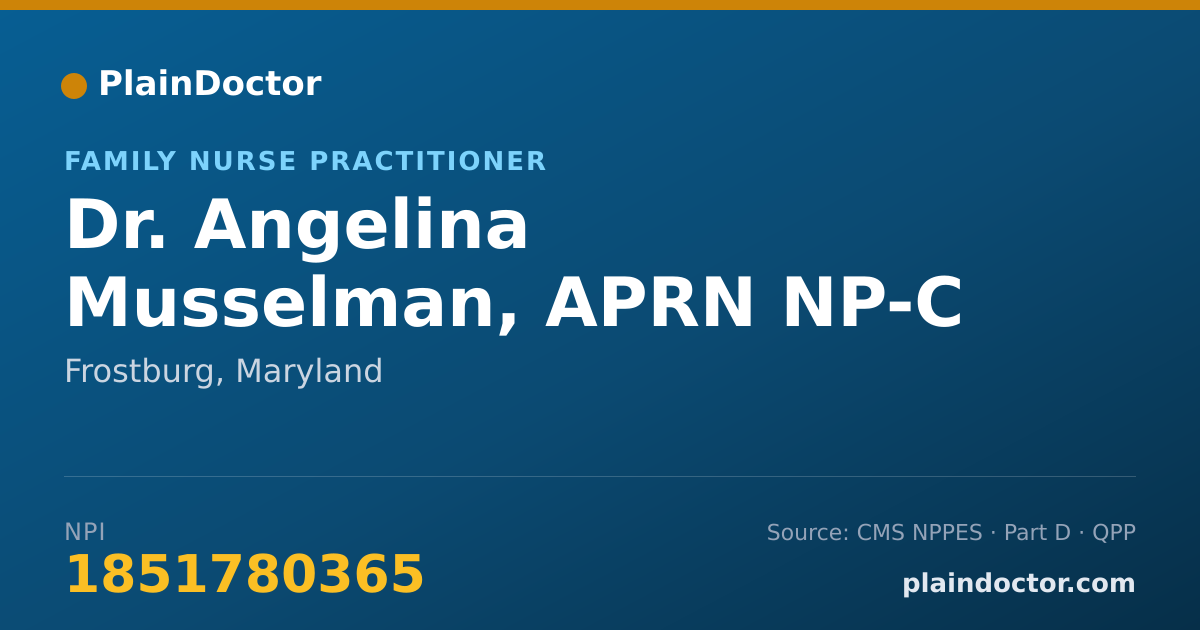 Shareable card for Angelina Musselman, APRN NP-C - Family Nurse Practitioner, Frostburg, MD