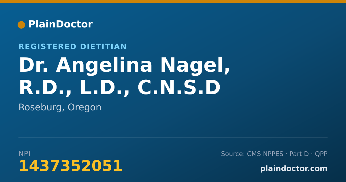 Shareable card for Angelina Nagel, R.D., L.D., C.N.S.D - Registered Dietitian, Roseburg, OR