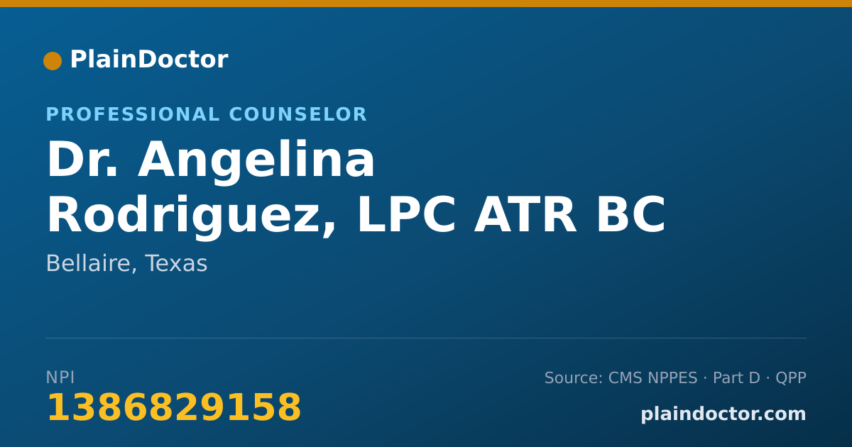 Shareable card for Angelina Rodriguez, LPC ATR BC - Professional Counselor, Bellaire, TX
