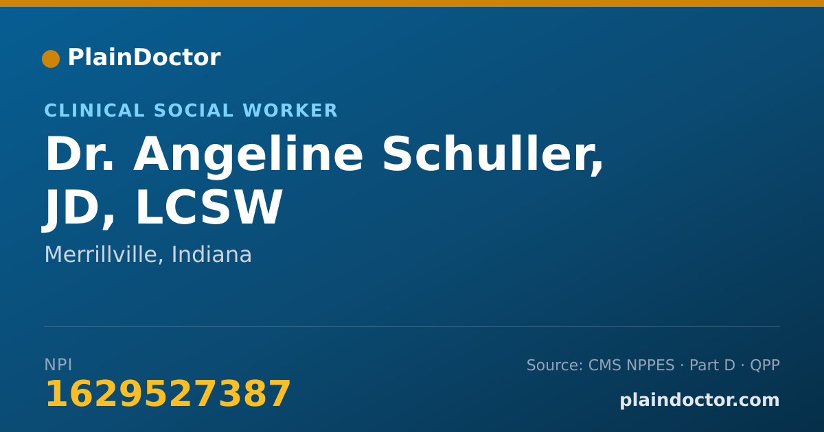 Shareable card for Angeline Schuller, JD, LCSW - Clinical Social Worker, Merrillville, IN