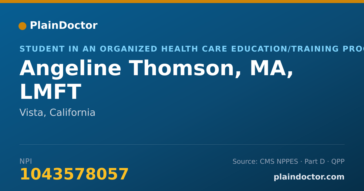 Shareable card for Angeline Thomson, MA, LMFT - Student in an Organized Health Care Education/Training Program, Vista, CA
