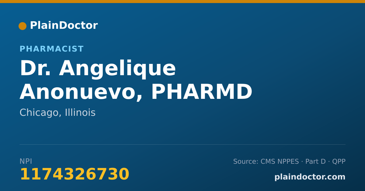 Shareable card for Angelique Anonuevo, PHARMD - Pharmacist, Chicago, IL