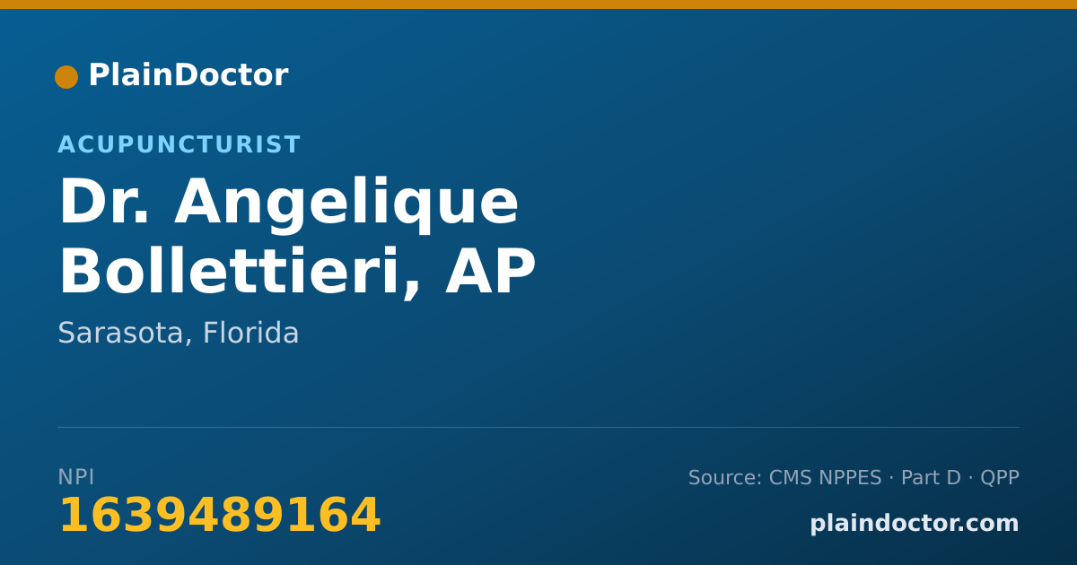 Shareable card for Angelique Bollettieri, AP - Acupuncturist, Sarasota, FL