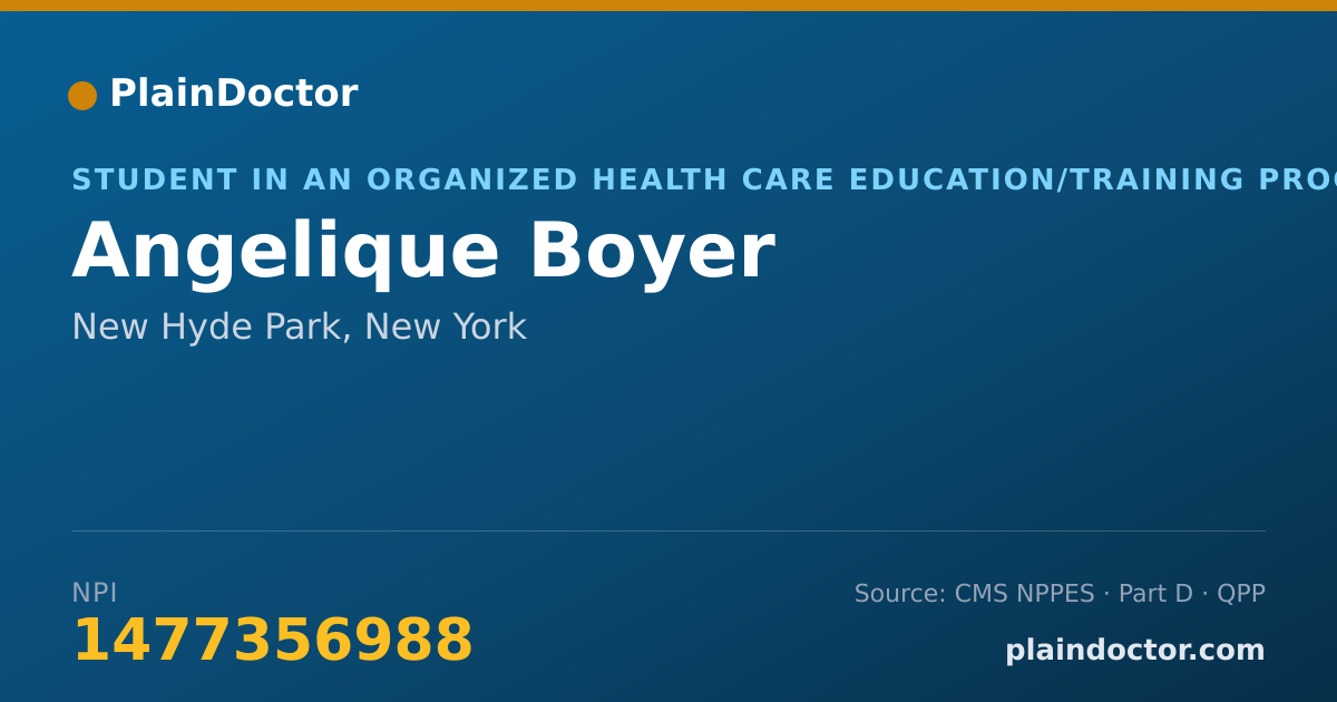 Shareable card for Angelique Boyer - Student in an Organized Health Care Education/Training Program, New Hyde Park, NY