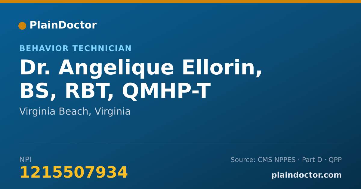 Shareable card for Angelique Ellorin, BS, RBT, QMHP-T - Behavior Technician, Virginia Beach, VA