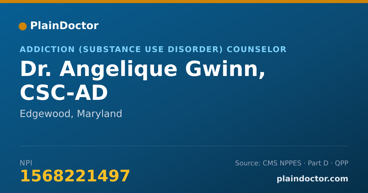 Shareable card for Angelique Gwinn, CSC-AD - Addiction (Substance Use Disorder) Counselor, Edgewood, MD