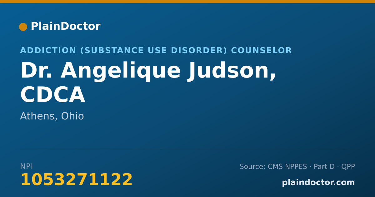 Shareable card for Angelique Judson, CDCA - Addiction (Substance Use Disorder) Counselor, Athens, OH