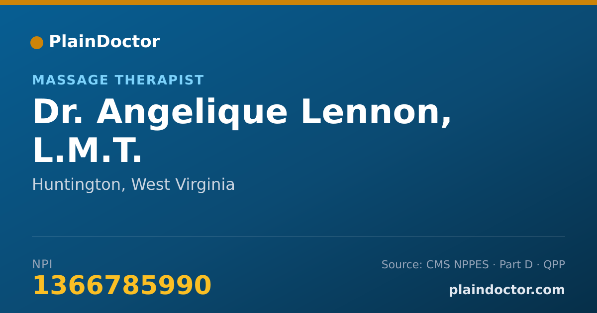 Shareable card for Angelique Lennon, L.M.T. - Massage Therapist, Huntington, WV