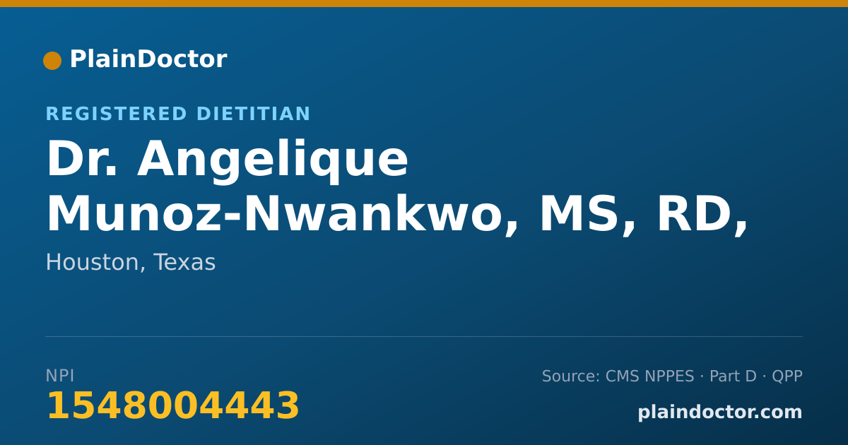 Shareable card for Angelique Munoz-Nwankwo, MS, RD, LD, CDCES - Registered Dietitian, Houston, TX
