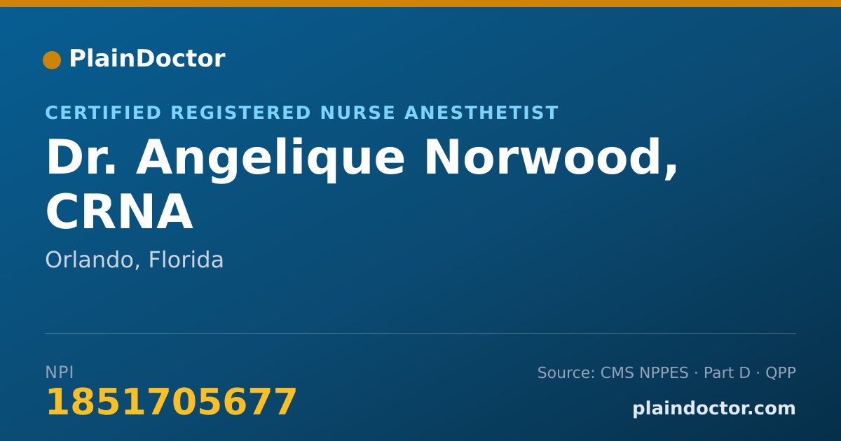 Shareable card for Angelique Norwood, CRNA - Certified Registered Nurse Anesthetist, Orlando, FL